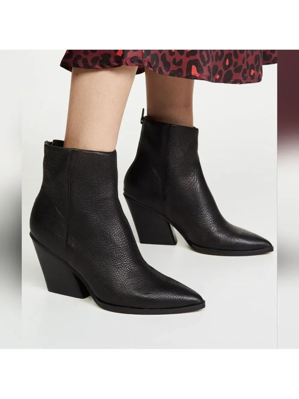 Dolce Vita Issa Black Leather Pointed-Toe Ankle Booties, Size 7.5